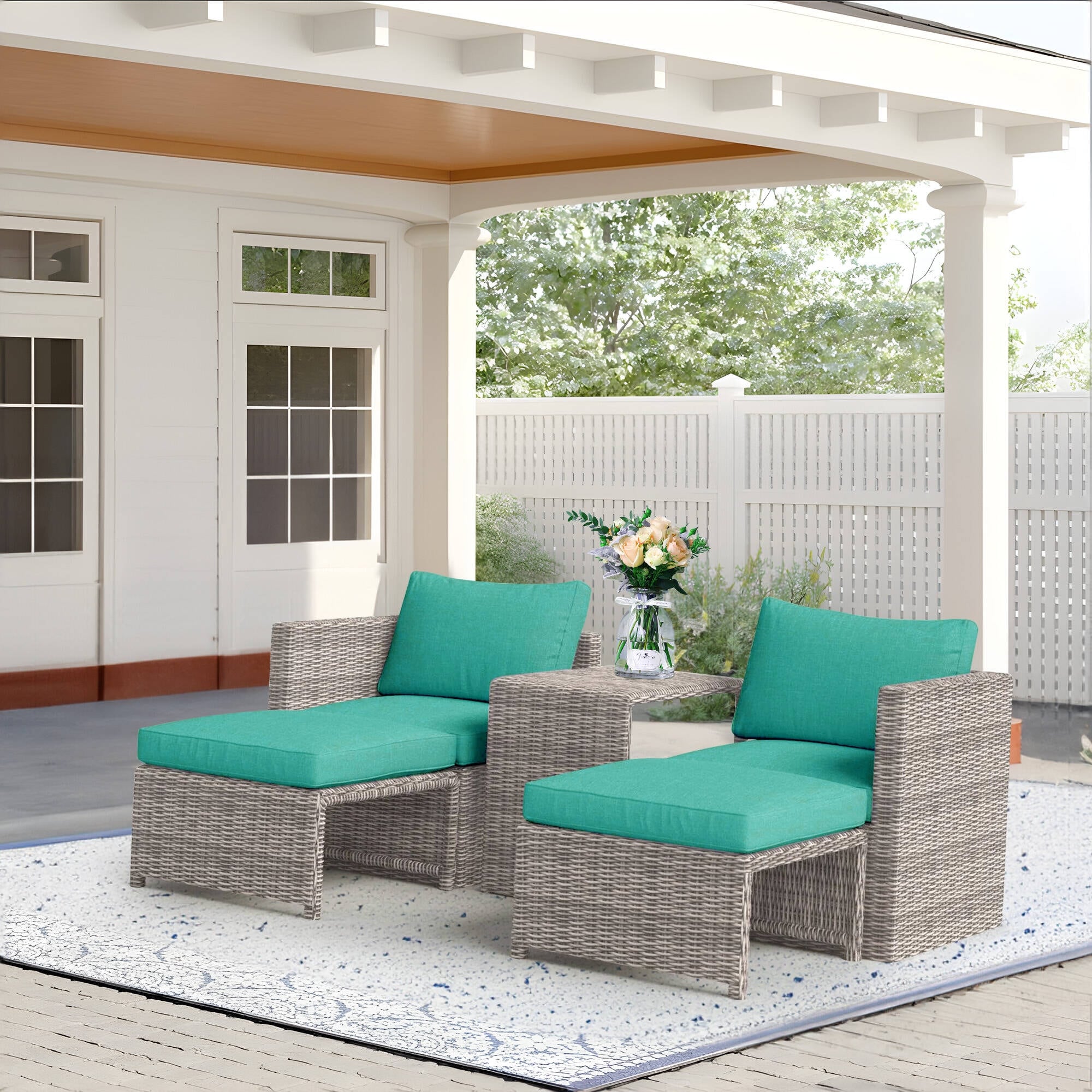 5-Piece Outdoor Rattan Conversation Set Wicker Chair with Cushions