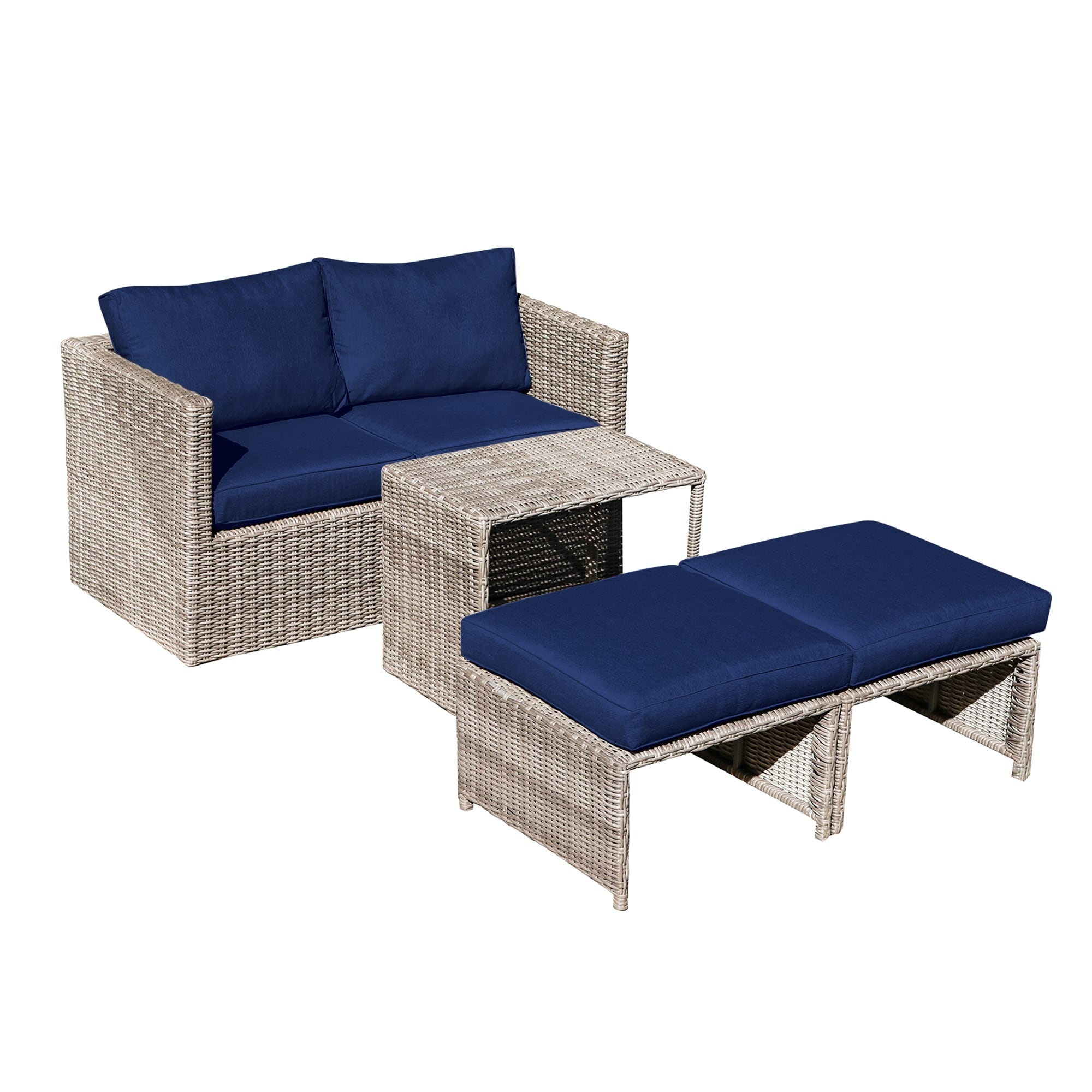5-Piece Outdoor Rattan Conversation Set Wicker Chair with Cushions