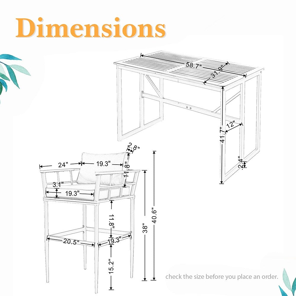 5-Piece Outdoor Steel Dining Set w/4 Chairs, Patio Bar Set,Cushions