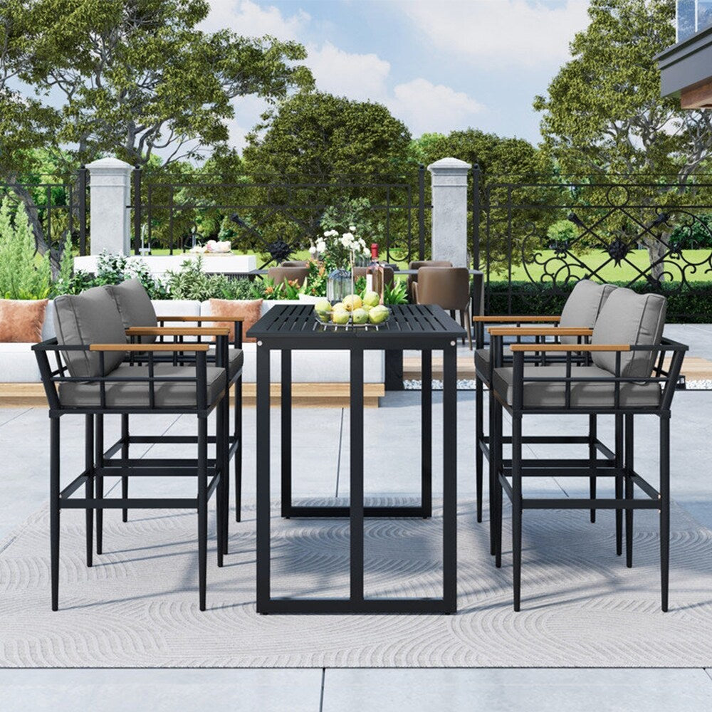 5-Piece Outdoor Steel Dining Set w/4 Chairs, Patio Bar Set,Cushions