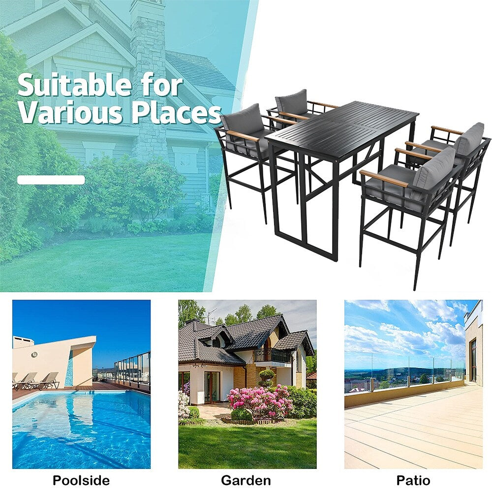 5-Piece Outdoor Steel Dining Set w/4 Chairs, Patio Bar Set,Cushions