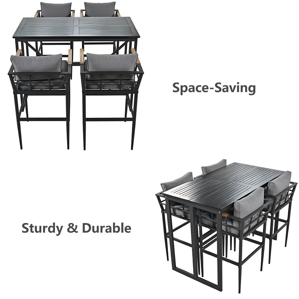 5-Piece Outdoor Steel Dining Set w/4 Chairs, Patio Bar Set,Cushions