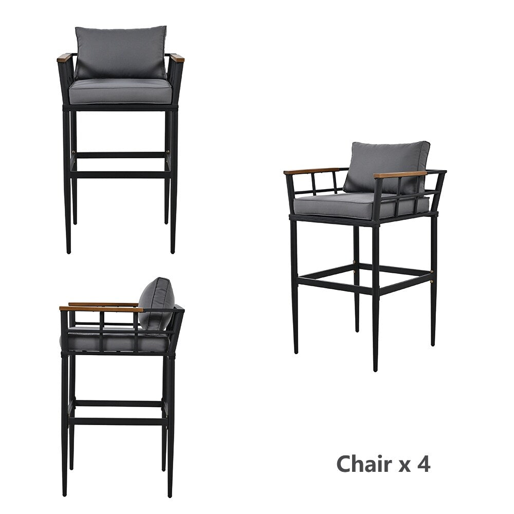 5-Piece Outdoor Steel Dining Set w/4 Chairs, Patio Bar Set,Cushions