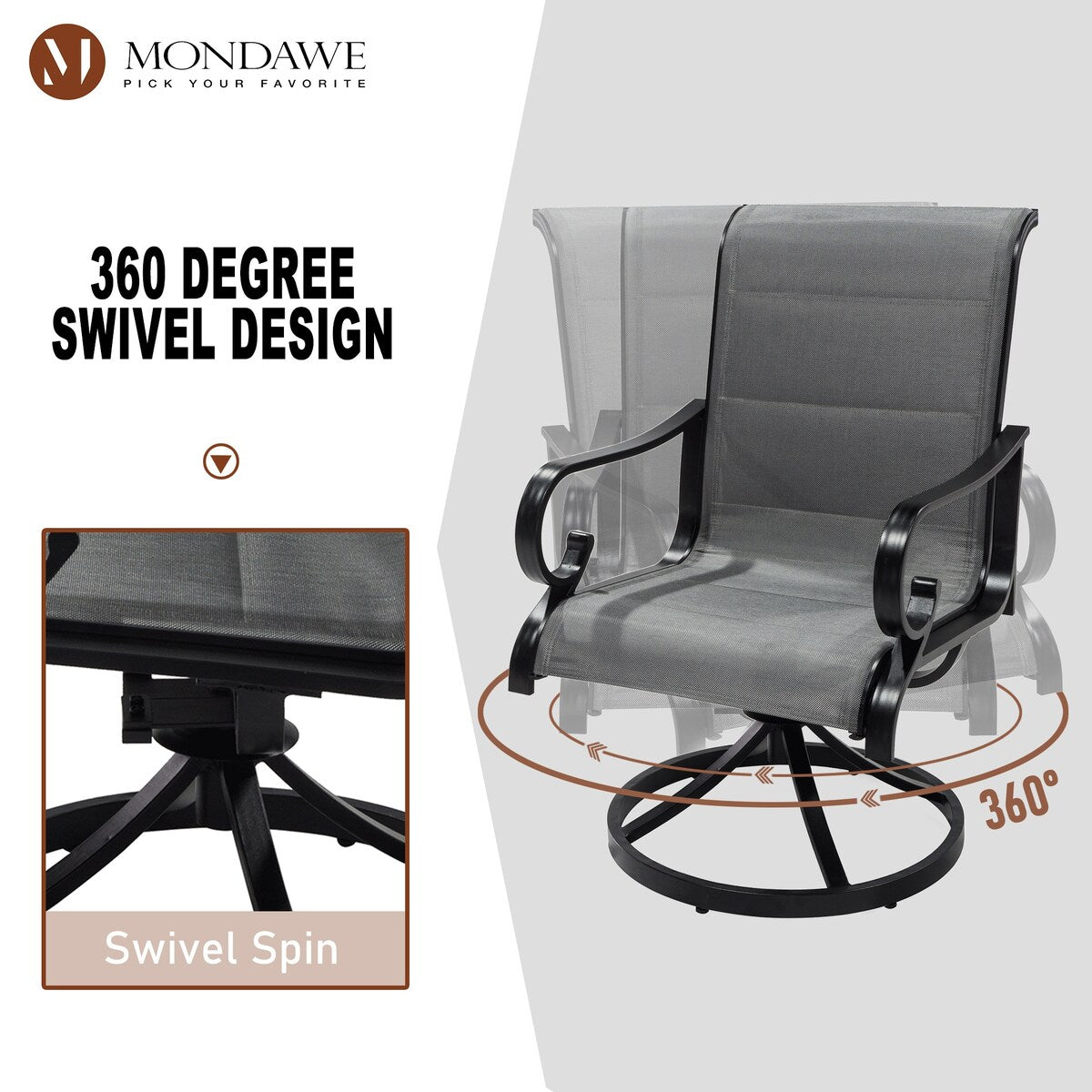 5-Piece Outdoor Textilene Aluminum Swivel Chair Dining Set