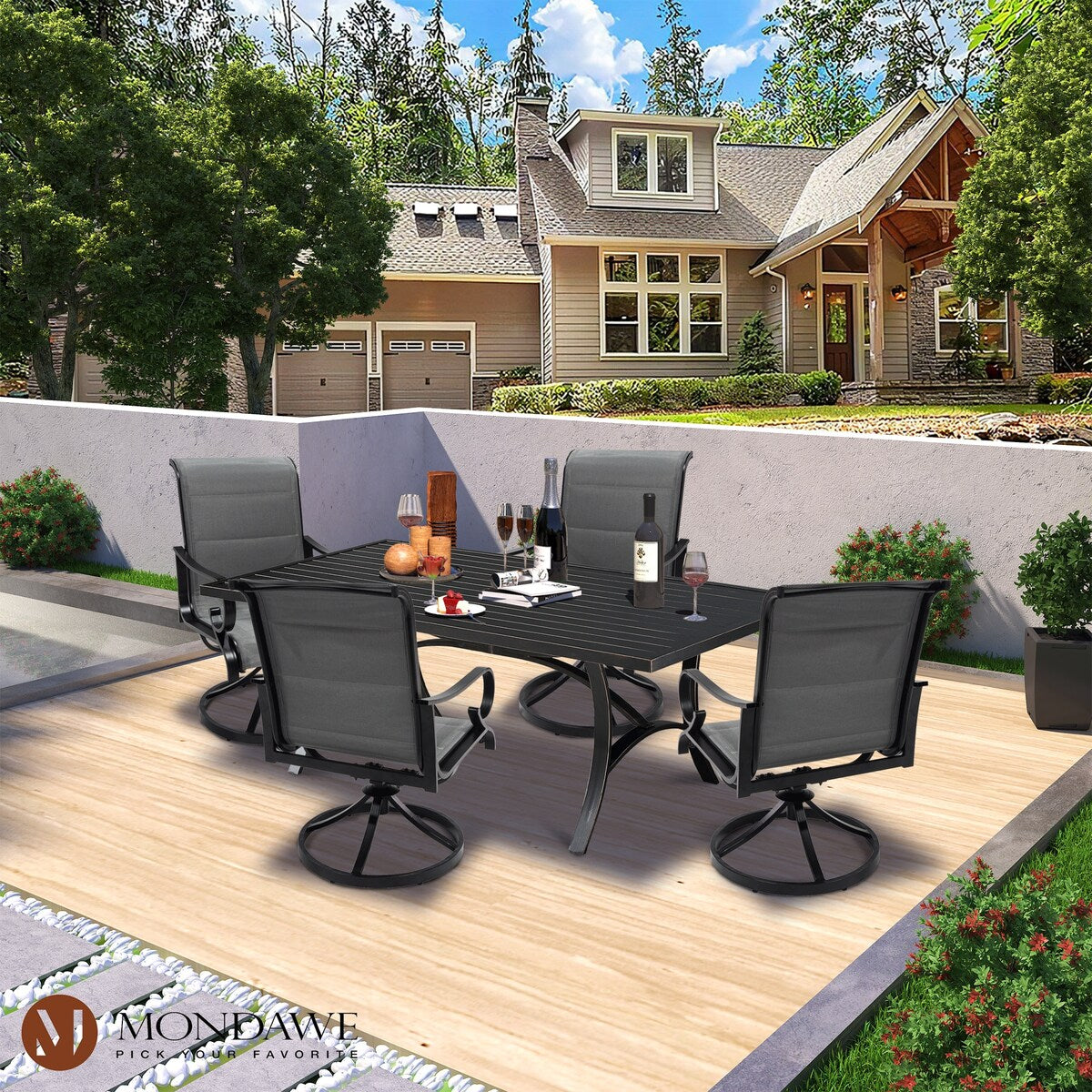 5-Piece Outdoor Textilene Aluminum Swivel Chair Dining Set