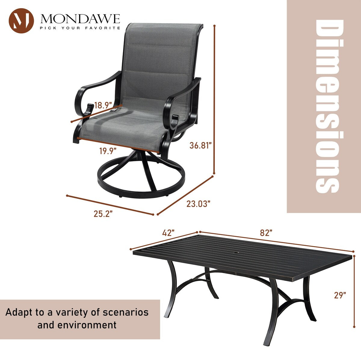 5-Piece Outdoor Textilene Aluminum Swivel Chair Dining Set
