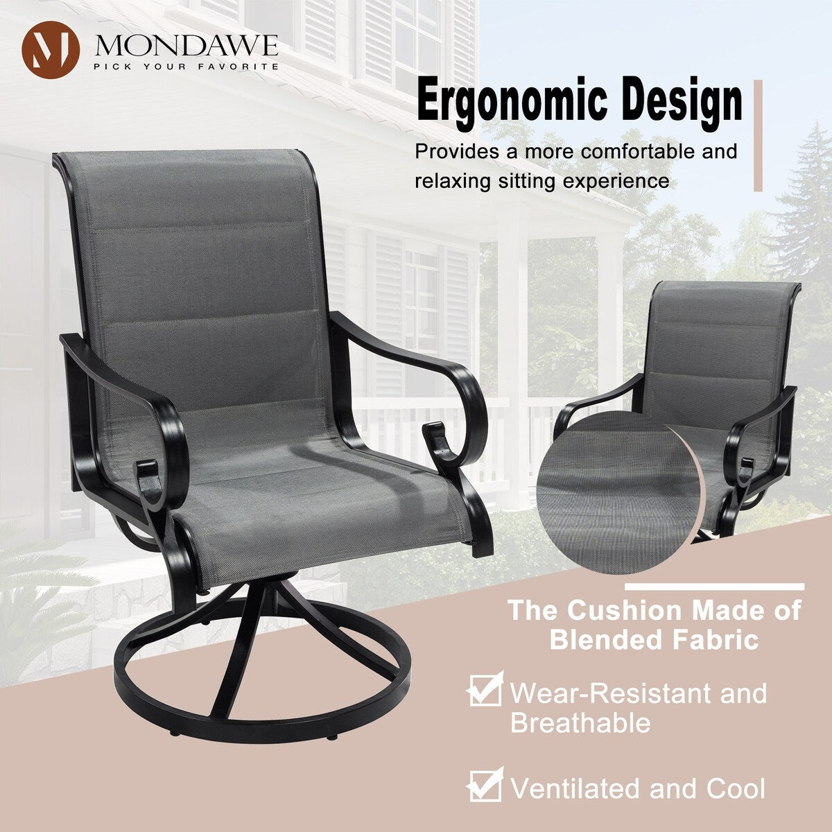 5-Piece Outdoor Textilene Aluminum Swivel Chair Dining Set