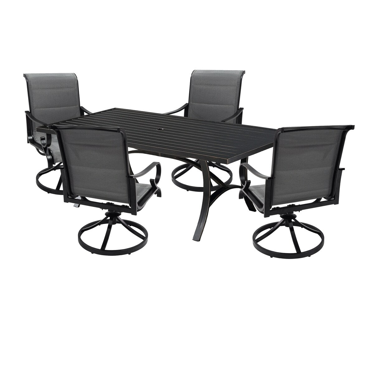 5-Piece Outdoor Textilene Aluminum Swivel Chair Dining Set