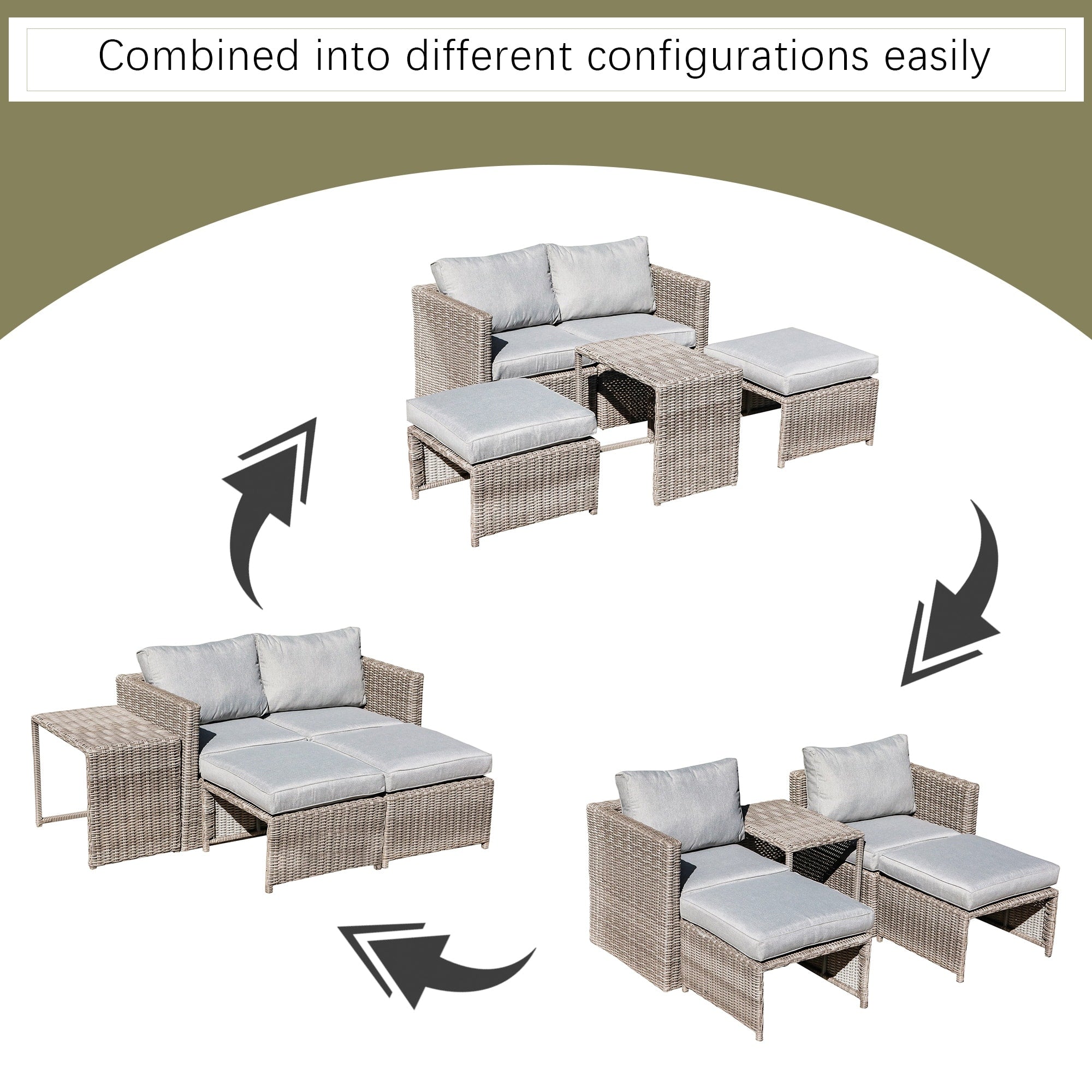 5-Piece Outdoor Rattan Conversation Set Wicker Chair with Cushions