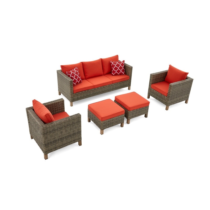 5-Piece Outdoor Wicker Patio Conversation Set