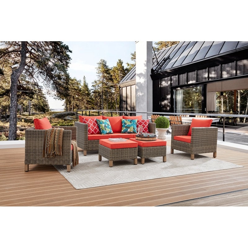 5-Piece Outdoor Wicker Patio Conversation Set