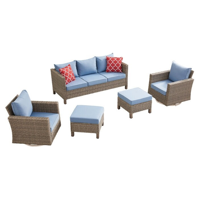 5-Piece Outdoor Wicker Patio Conversation Set