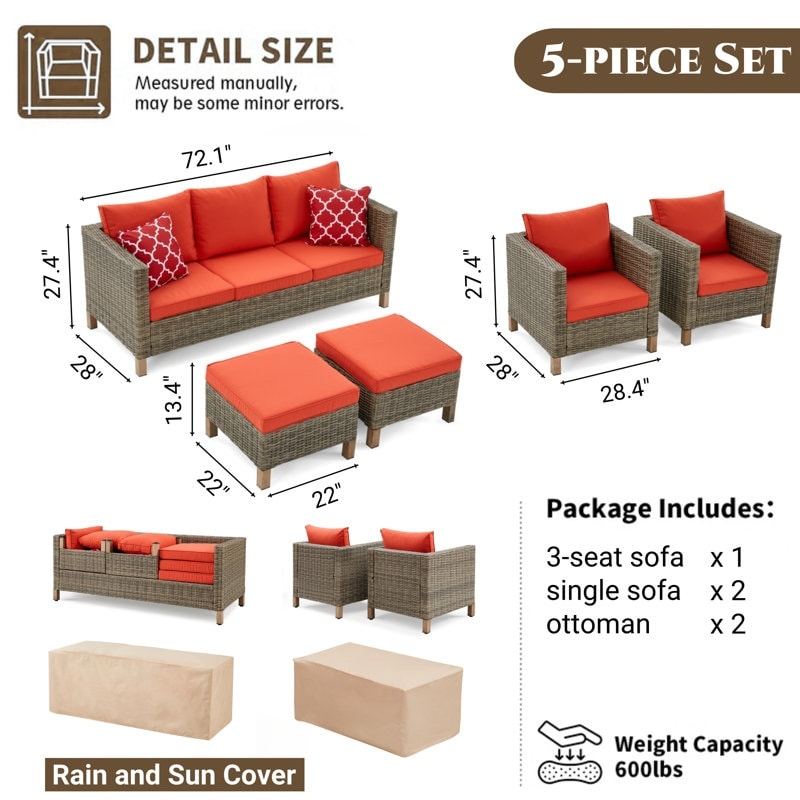5-Piece Outdoor Wicker Patio Conversation Set