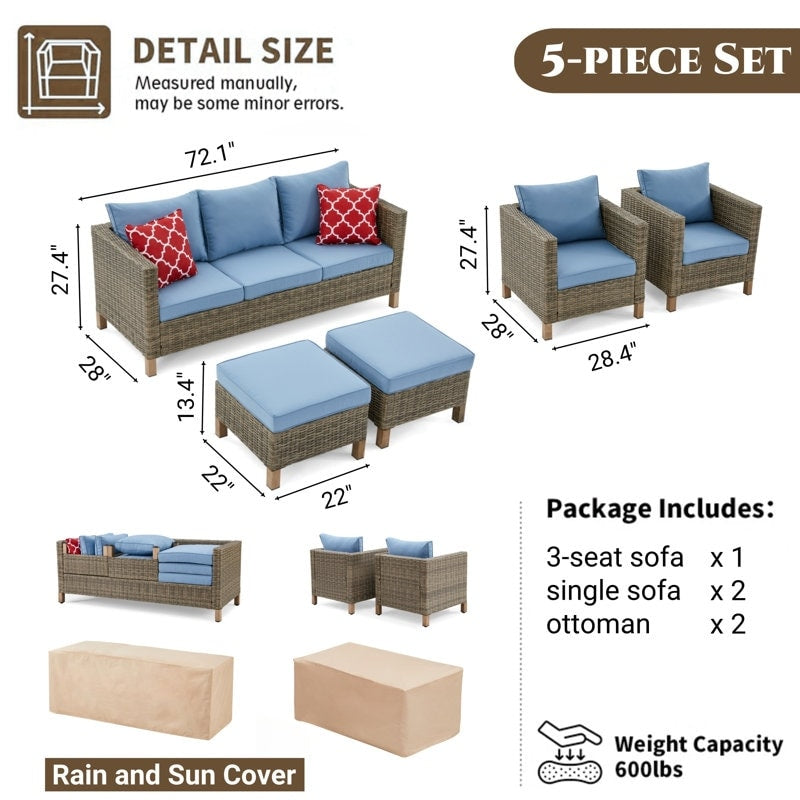 5-Piece Outdoor Wicker Patio Conversation Set
