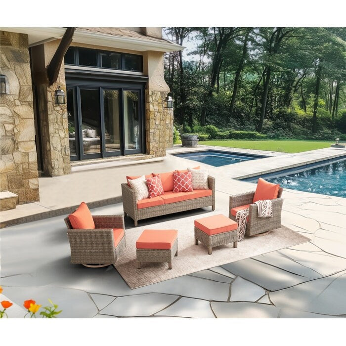 5-Piece Outdoor Wicker Patio Conversation Set