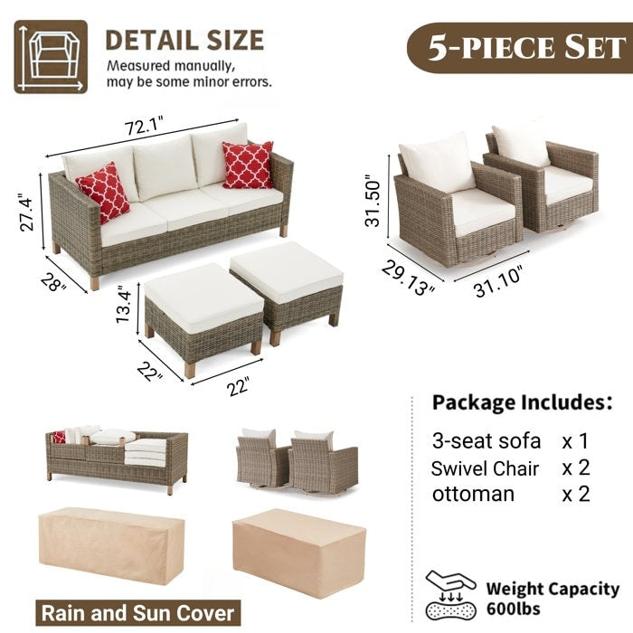 5-Piece Outdoor Wicker Patio Conversation Set