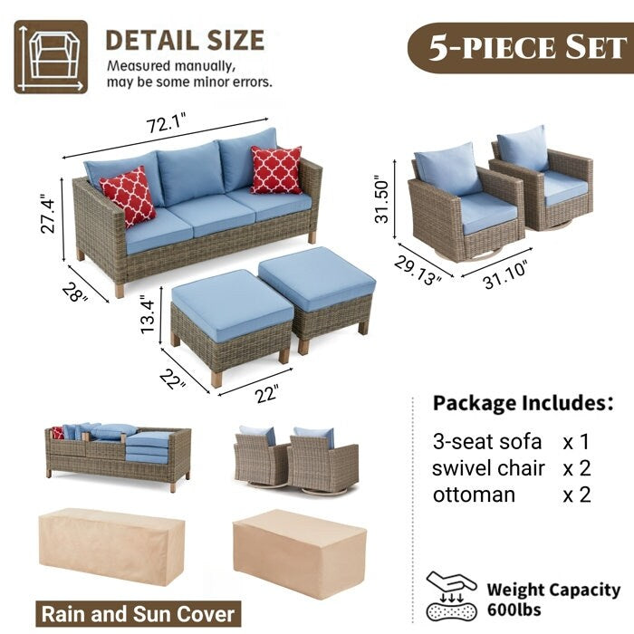 5-Piece Outdoor Wicker Patio Conversation Set