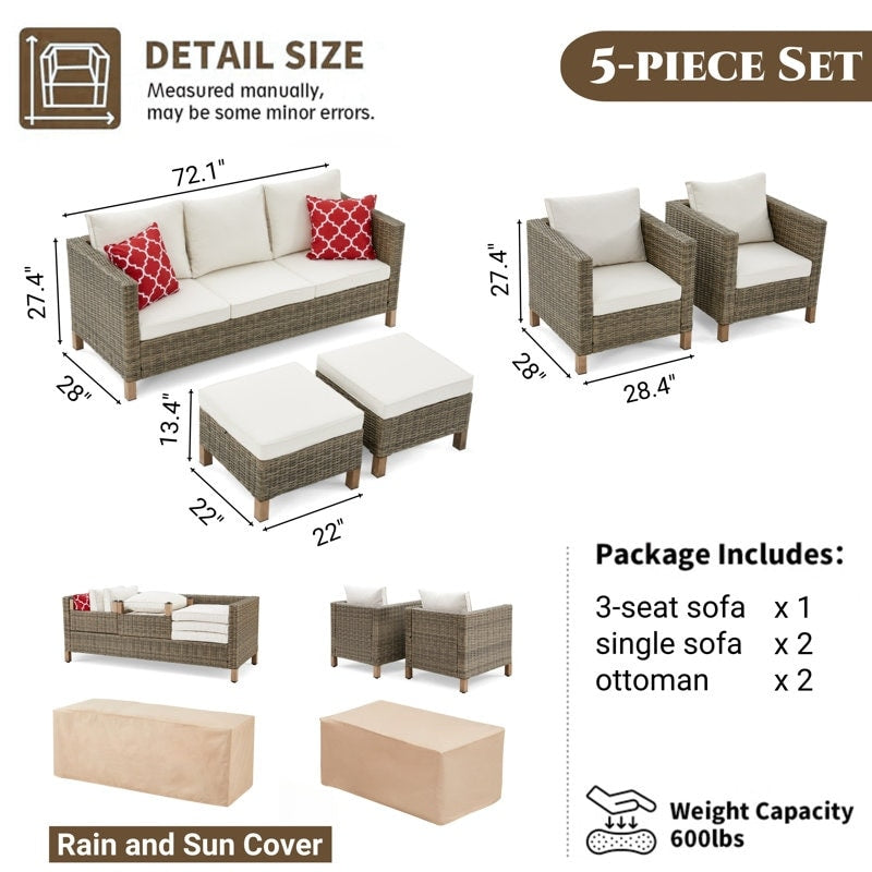 5-Piece Outdoor Wicker Patio Conversation Set
