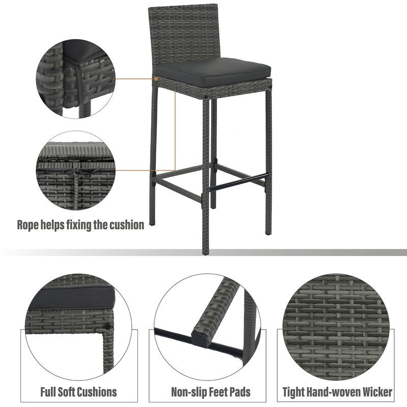 5-Piece Patio Dining Bar Set, Bar Height Chairs with Cushion