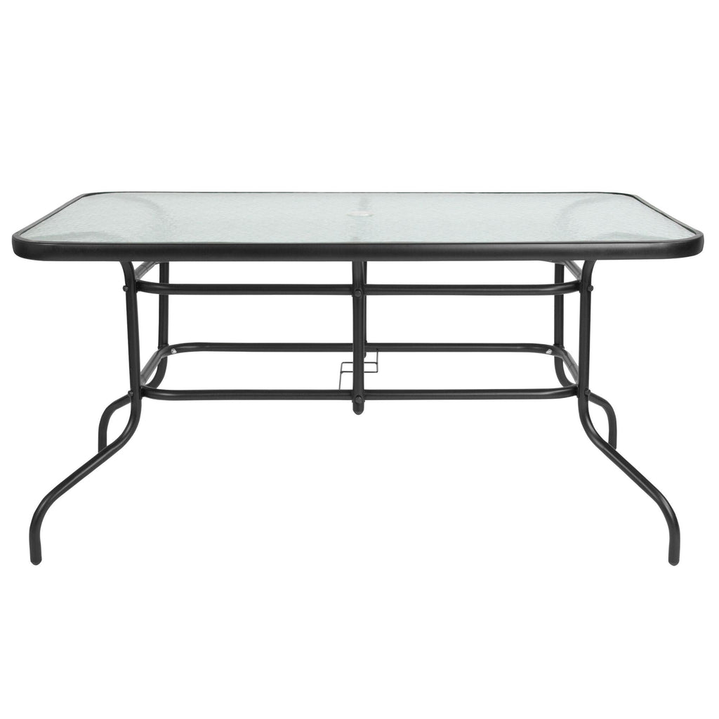 5 Piece Patio Dining Set - Glass Table, 4 Flex Stack Chairs