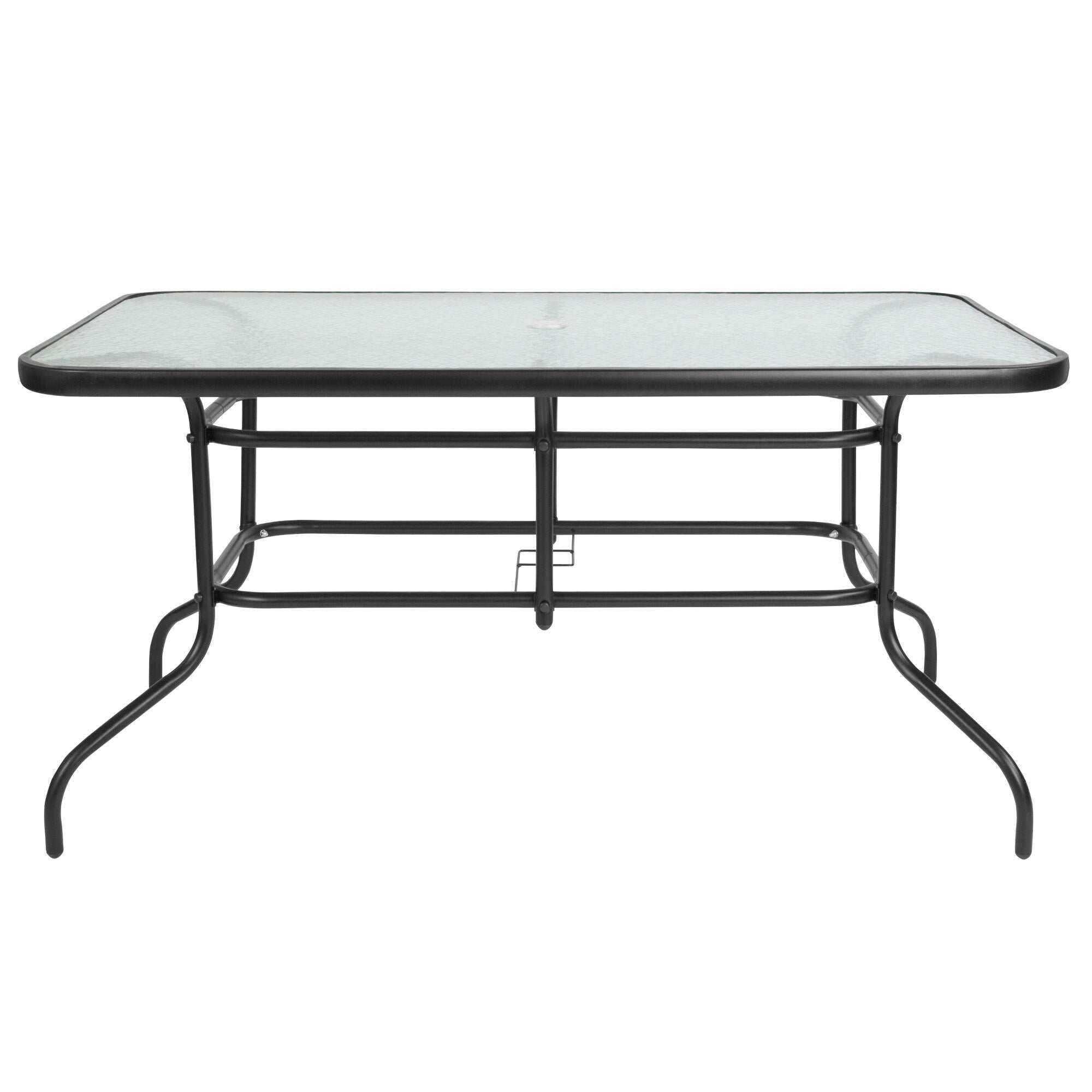 5 Piece Patio Dining Set - Glass Table, 4 Flex Stack Chairs