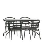 5 Piece Patio Dining Set - Glass Table, 4 Flex Stack Chairs