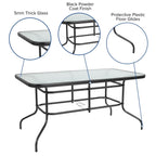 5 Piece Patio Dining Set - Glass Table, 4 Flex Stack Chairs