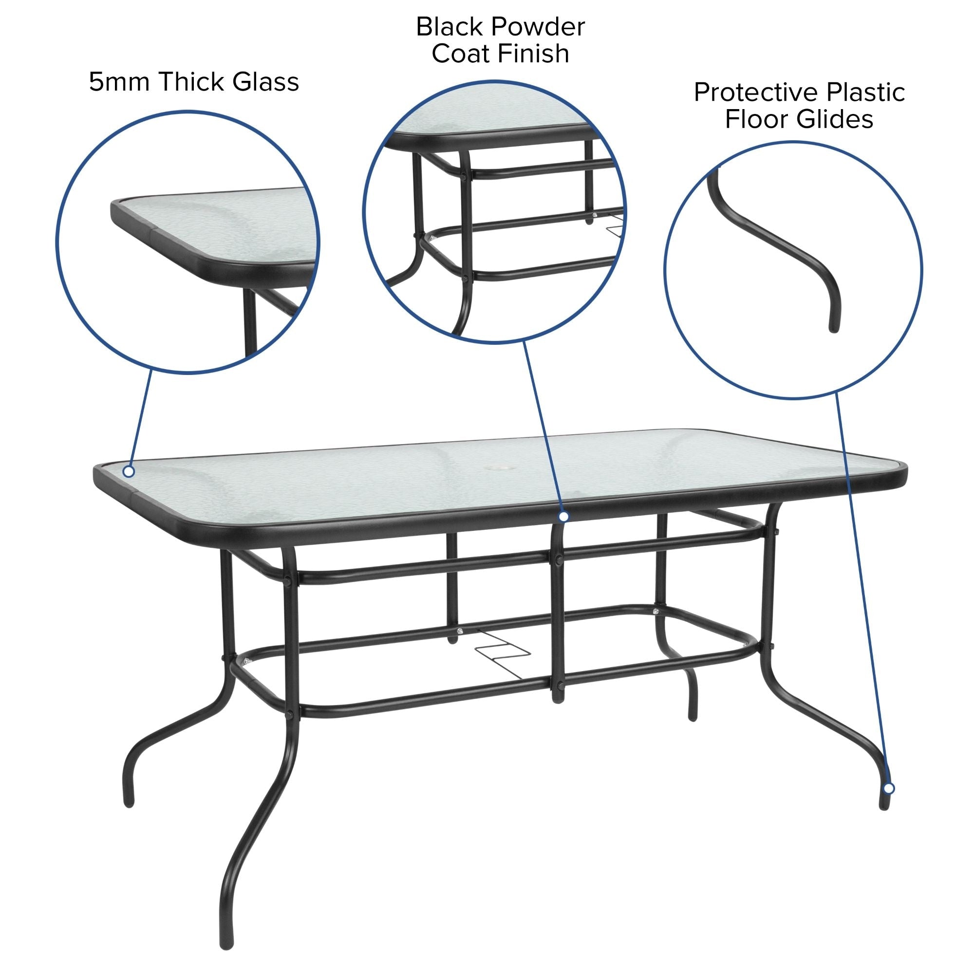 5 Piece Patio Dining Set - Glass Table, 4 Flex Stack Chairs