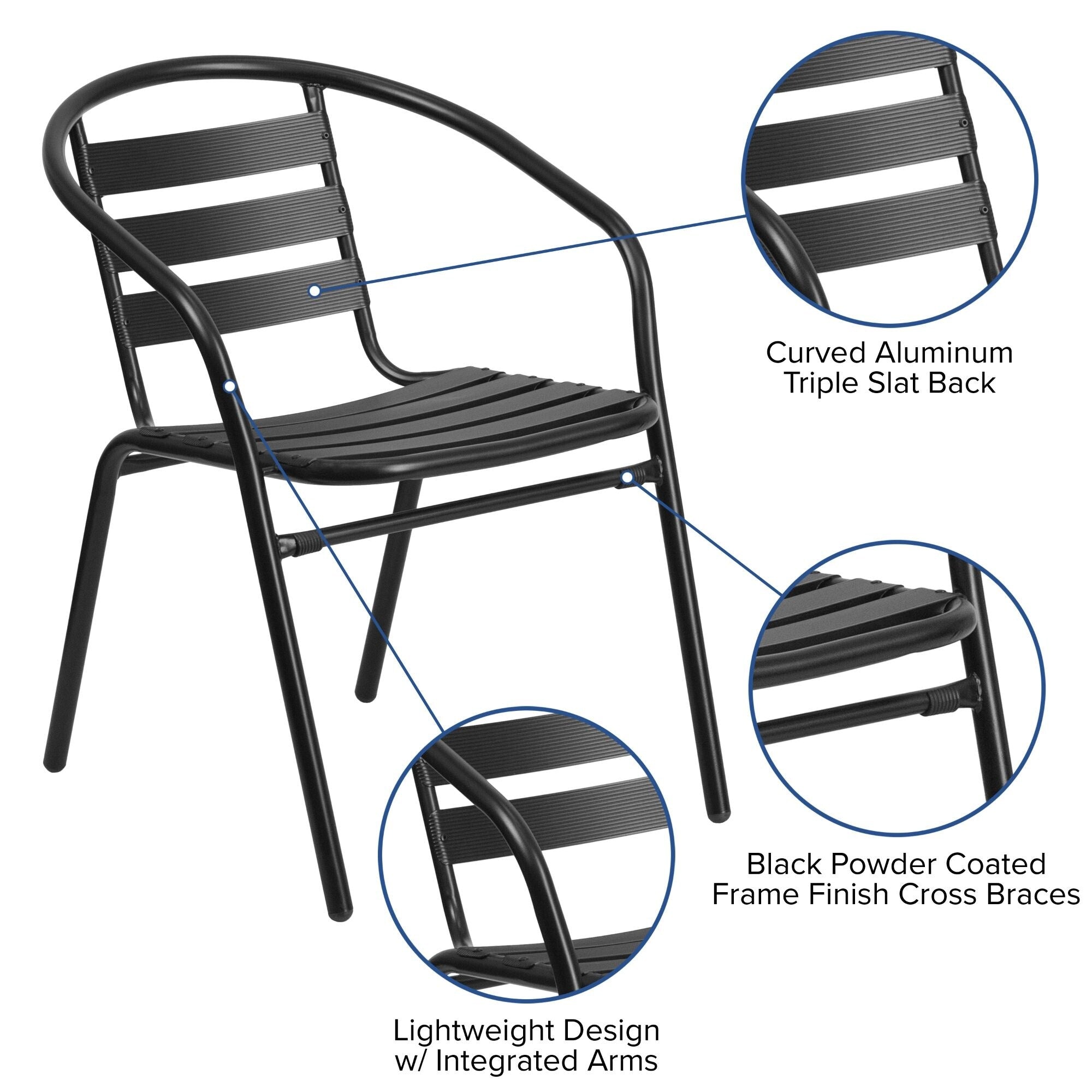 5 Piece Patio Dining Set - Glass Table, 4 Flex Stack Chairs