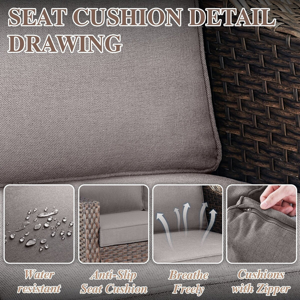 5 Piece Patio Glider Chair with Sofa Ottomans - Brown
