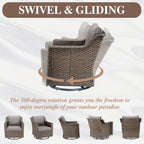 5 Piece Patio Glider Chair with Sofa Ottomans - Brown