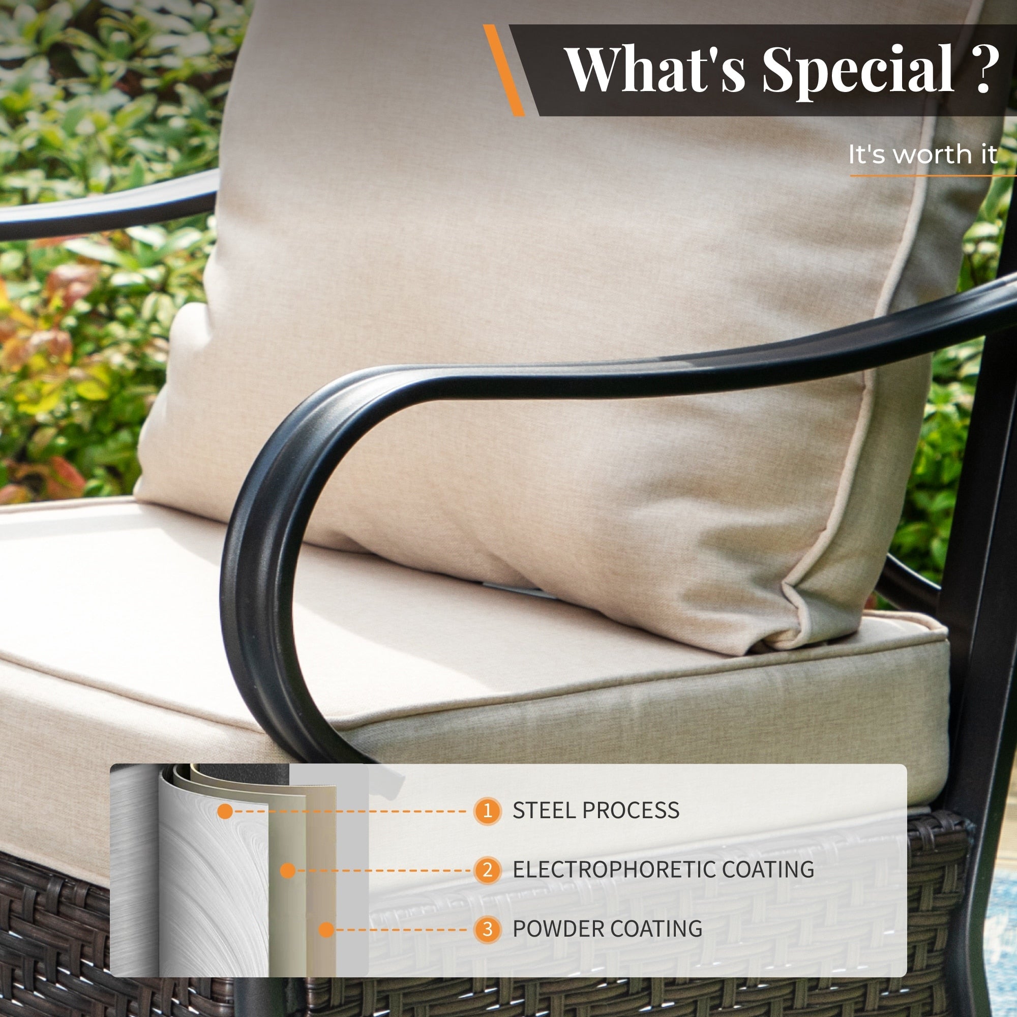 5-Piece Patio Set with 42 Round Metal Table with Umbrella Hole & Wicker Arm Chairs with Cushion