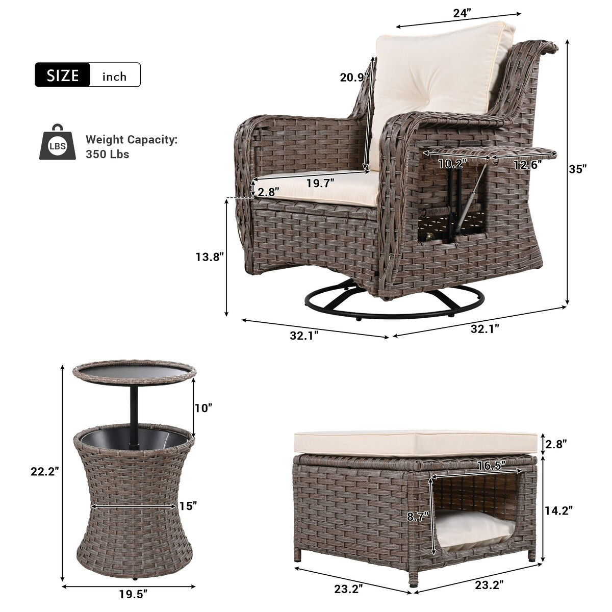 5-Piece Wicker Outdoor Rocking Chair Set with Cool Bar Table and Pet House