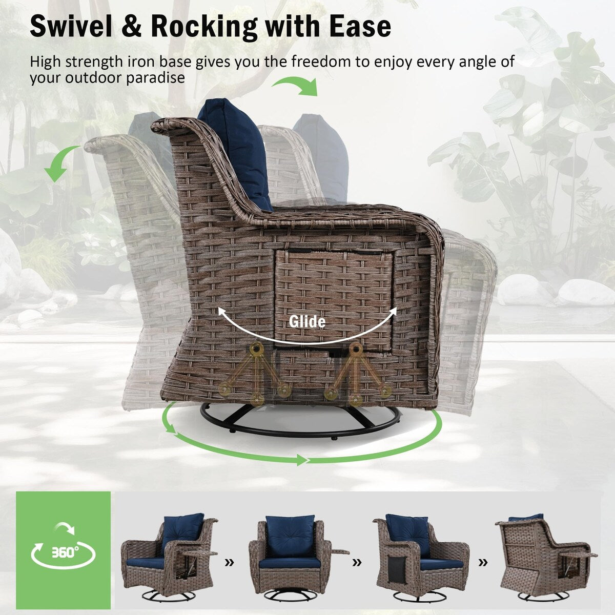 5-Piece Wicker Outdoor Rocking Chair Set with Cool Bar Table and Pet House