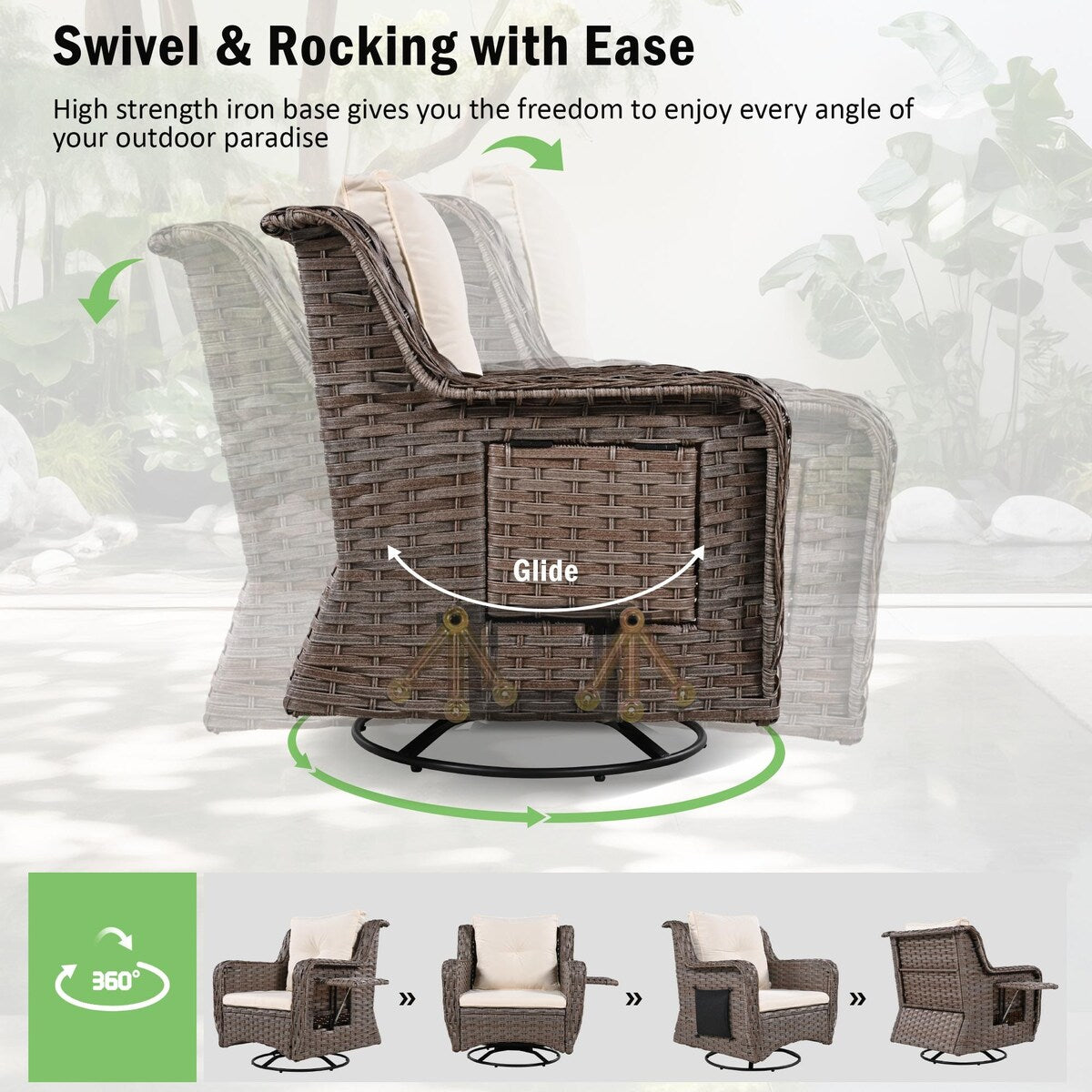 5-Piece Wicker Outdoor Rocking Chair Set with Cool Bar Table and Pet House