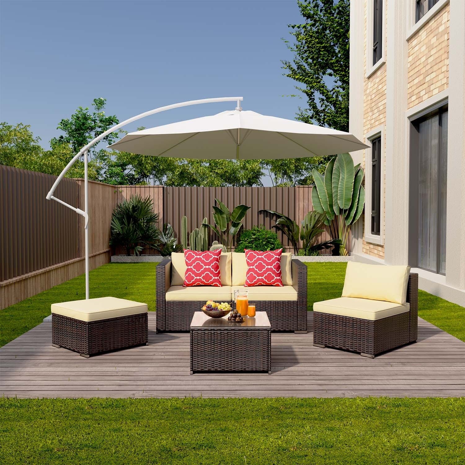 5-Pieces Outdoor Sectional Set, Patio Conversation Set, Rattan Sectional Sofa Set with Coffee Table