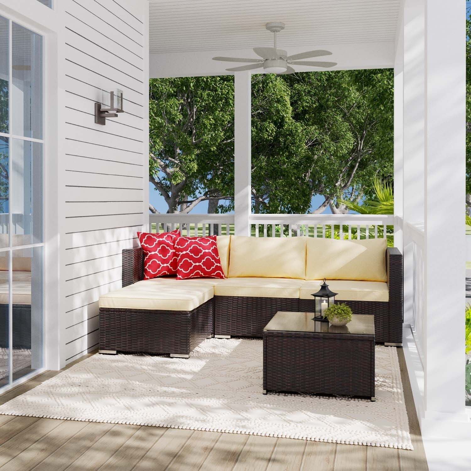 5-Pieces Outdoor Sectional Set, Patio Conversation Set, Rattan Sectional Sofa Set with Coffee Table