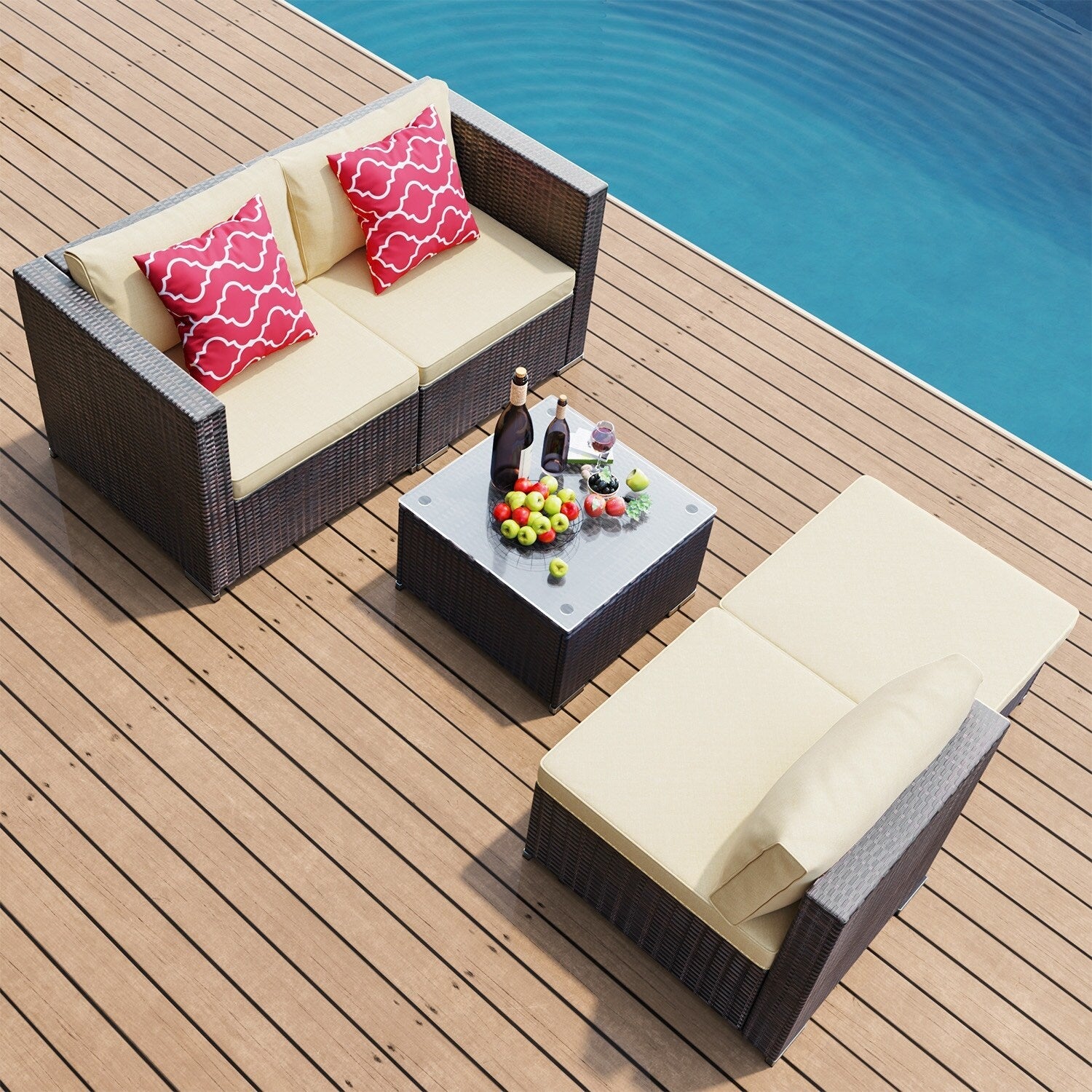 5-Pieces Outdoor Sectional Set, Patio Conversation Set, Rattan Sectional Sofa Set with Coffee Table