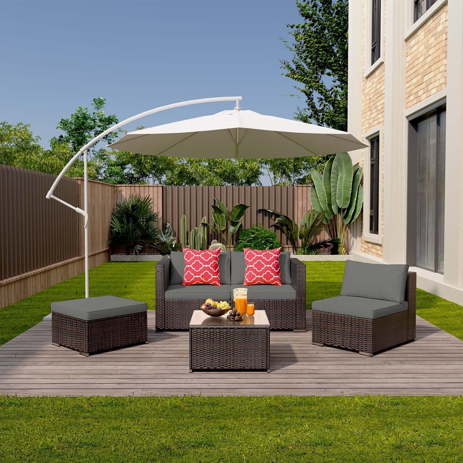 5-Pieces Outdoor Sectional Set, Patio Conversation Set, Rattan Sectional Sofa Set with Coffee Table