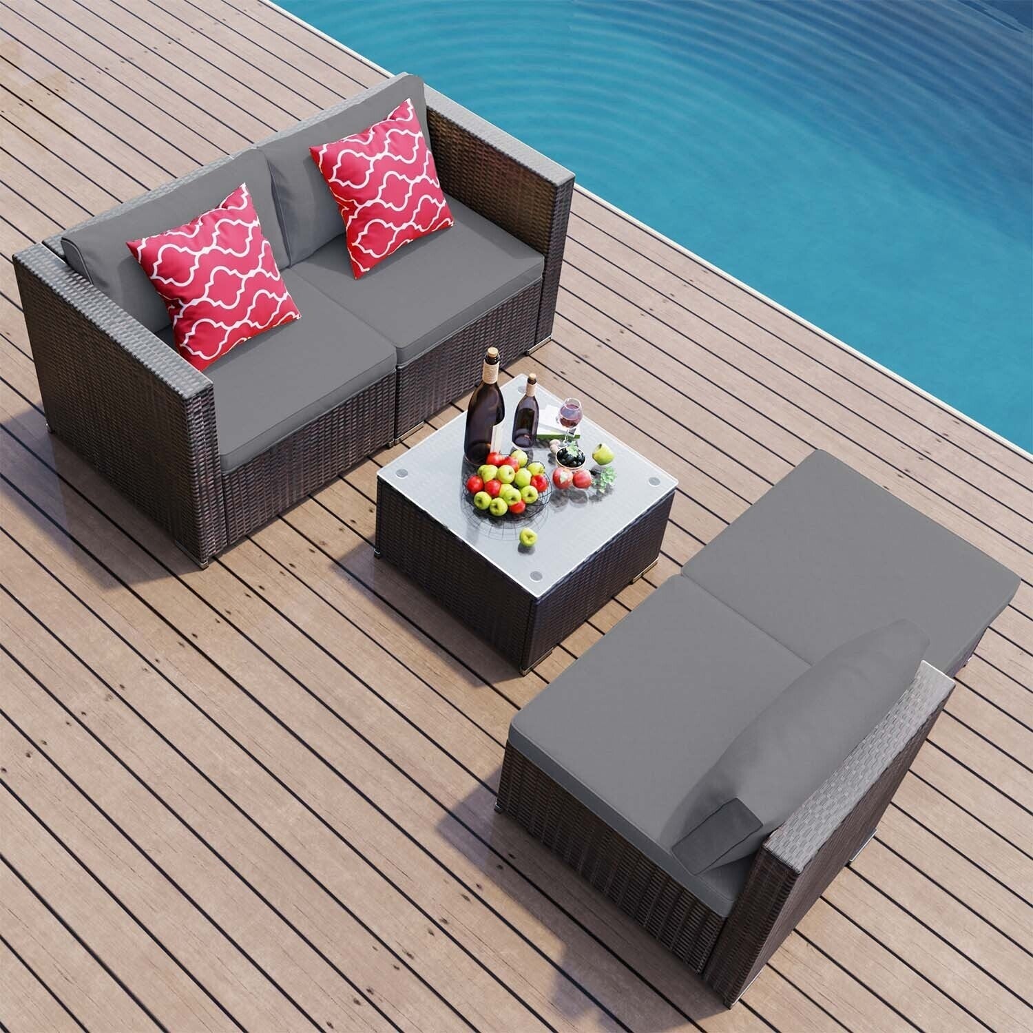 5-Pieces Outdoor Sectional Set, Patio Conversation Set, Rattan Sectional Sofa Set with Coffee Table