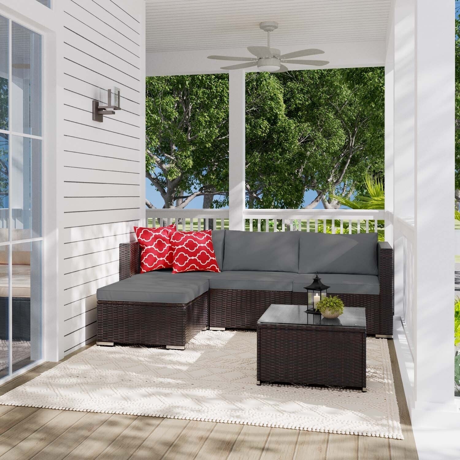 5-Pieces Outdoor Sectional Set, Patio Conversation Set, Rattan Sectional Sofa Set with Coffee Table