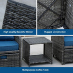 5 Pieces Outdoor Wicker Patio Furniture Set with Ottomans and coffee table