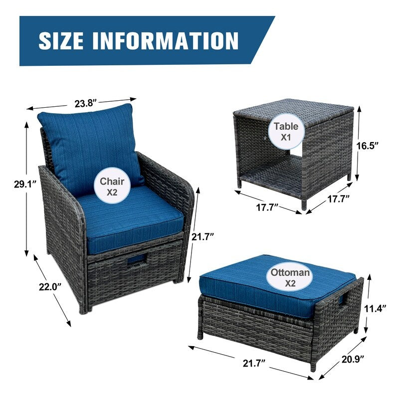 5 Pieces Outdoor Wicker Patio Furniture Set with Ottomans and coffee table