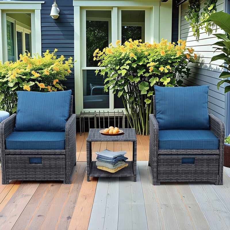 5 Pieces Outdoor Wicker Patio Furniture Set with Ottomans and coffee table