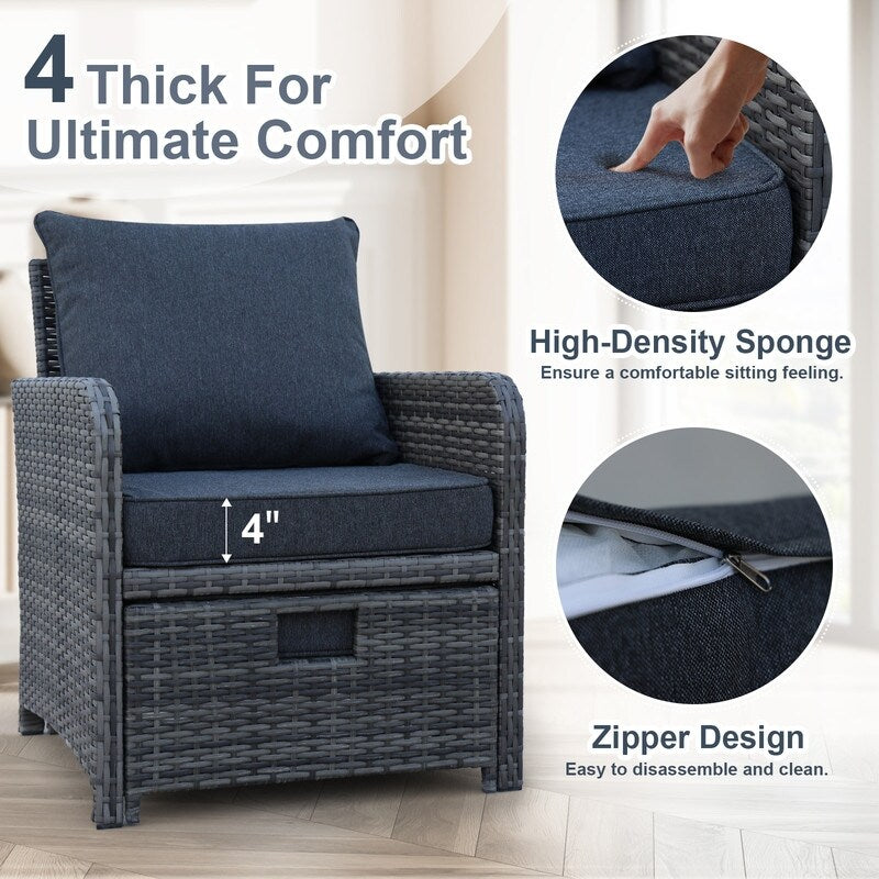 5 Pieces Outdoor Wicker Patio Furniture Set with Ottomans and coffee table