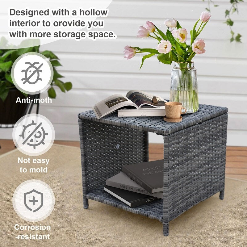 5 Pieces Outdoor Wicker Patio Furniture Set with Ottomans and coffee table