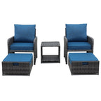 5 Pieces Outdoor Wicker Patio Furniture Set with Ottomans and coffee table