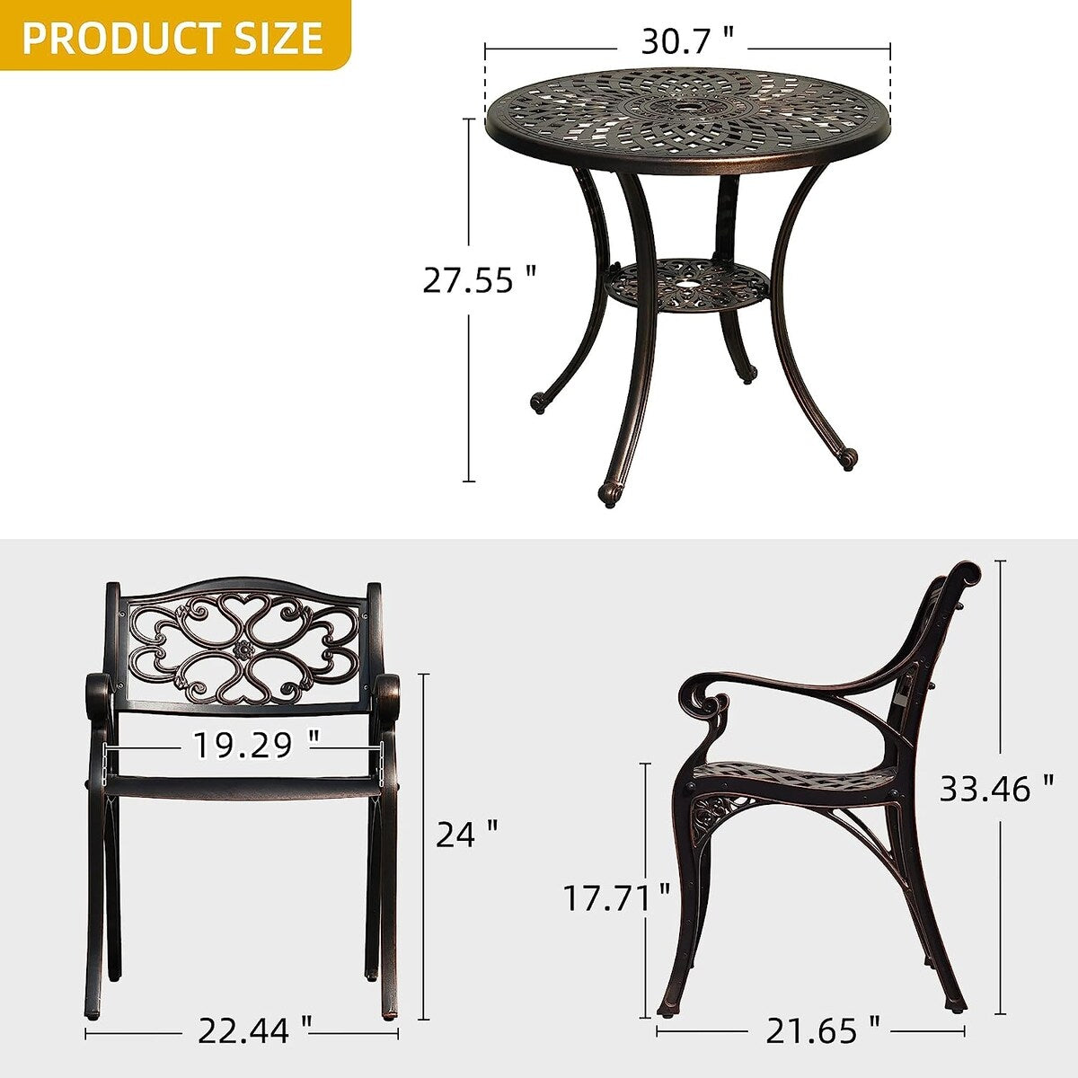 5-piece Bistro Set Cast Aluminum Patio Dining Sets with Umbrella Hole