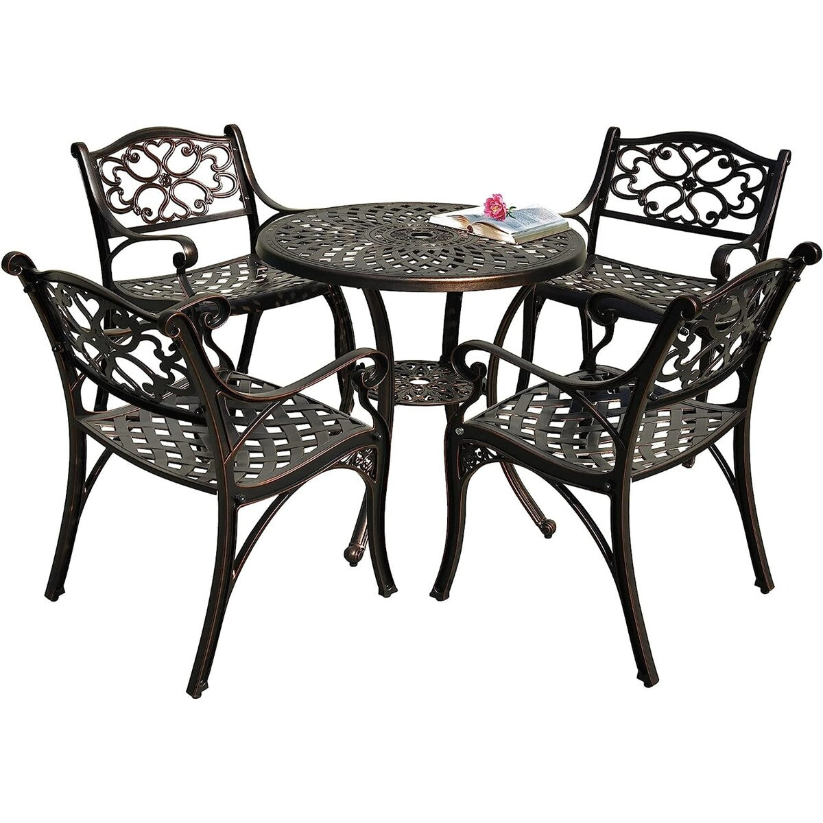 5-piece Bistro Set Cast Aluminum Patio Dining Sets with Umbrella Hole