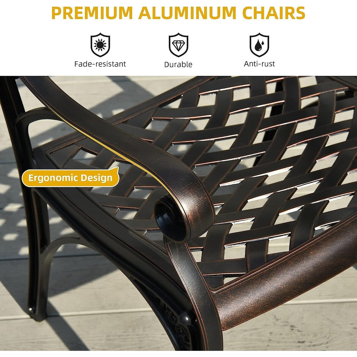 5-piece Bistro Set Cast Aluminum Patio Dining Sets with Umbrella Hole